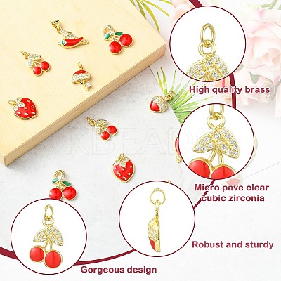 12Pcs 6 Styles Brass Micro Pave Cubic Zirconia Pendants KK-CJ0002-88-1