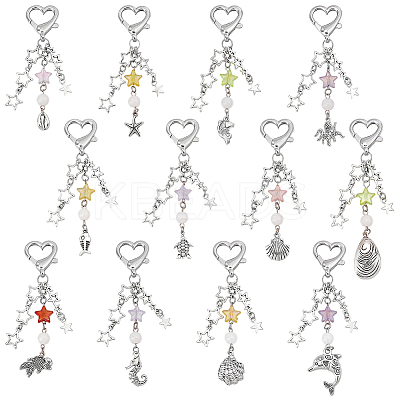 12Pcs 12 Styles Sea Animals Acrylic & Alloy Star Pendant Decoration HJEW-PH01951-1