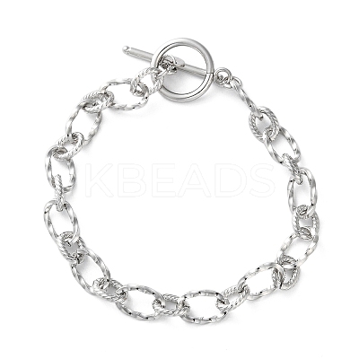 304 Stainless Steel Twisted Ovel Link Chain Bracelets for Women BJEW-A036-09P-1