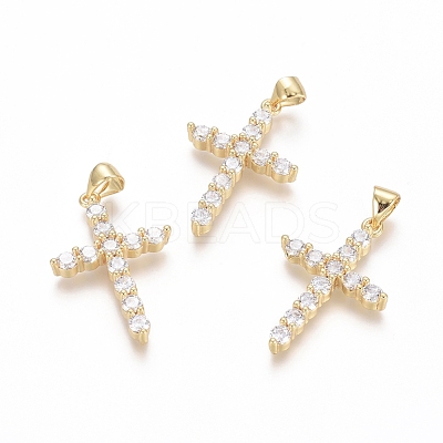 Brass Micro Pave Clear Cubic Zirconia Pendants ZIRC-G152-18B-G-1