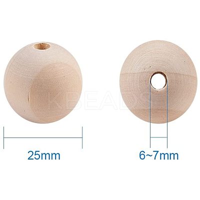 Round Unfinished Wood Beads WOOD-PH0004-25mm-LF-1