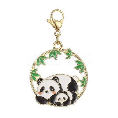 Round Ring with Panda Alloy Enamel Pendant Decorations HJEW-JM01042-1