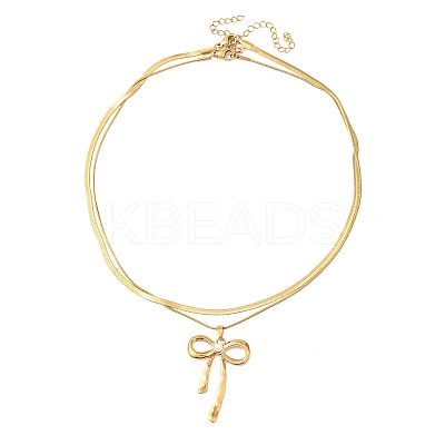 304 Stainless Steel Bowknot Pendant Double Layer Necklaces for Women LS-NJEW-Z108-01G-1
