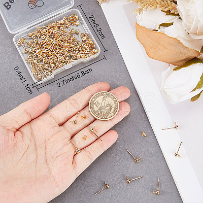 100Pcs 304 Stainless Steel Ball Stud Earring Findings STAS-BBC0002-42-1
