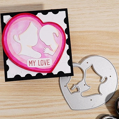 Mother's Day Theme Heart & Woman & Child Carbon Steel Cutting Dies Stencils PW-WG27002-01-1