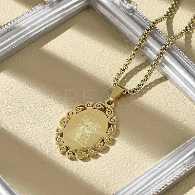 201 Stainless Steel Oval with Virgin Pendant Box Chain Necklaces NJEW-H055-08G-1