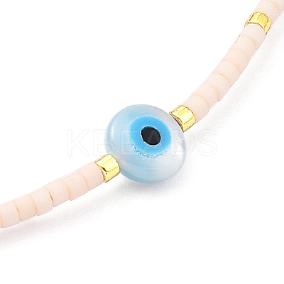 Adjustable Miyuki Seed & Resin Evil Eye Braided Beaded Bracelet for Women BJEW-O187-11-1