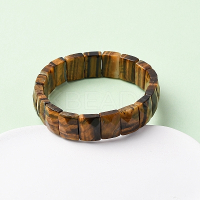 Rectangle Natural Tiger Eye Beads Stretch Bracelets for Women Men BJEW-Z149-01B-1