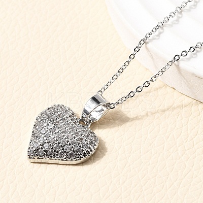 Heart Brass Micro Pave Cubic Zirconia Stud Earrings & Pendant Necklaces Sets SJEW-Z002-05P-1