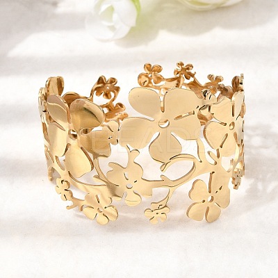 304 Stainless Steel Cuff Bangles for Women LS-BJEW-B166-01G-1