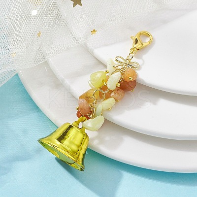 Natural Red Aventurine & Lemon Jade Chips & Alloy Bowknot Kcychain HJEW-JM01313-03-1