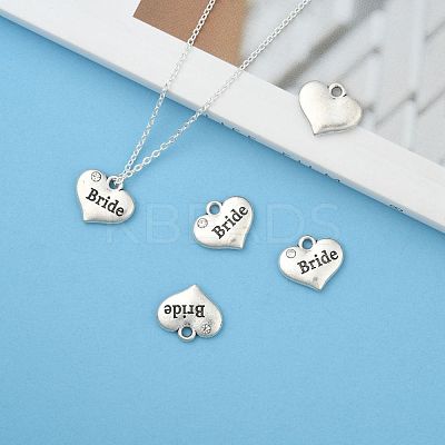 Wedding Theme Antique Silver Tone Tibetan Style Heart with Bride Rhinestone Charms X-TIBEP-N005-12E-1