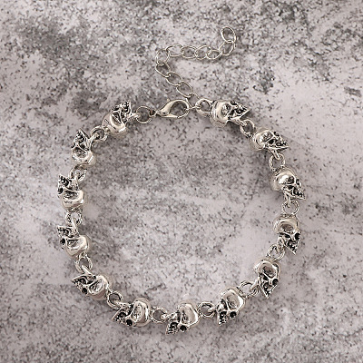 Alloy Skull Link Bracelets WH-WG07BCE-01-1