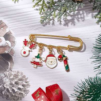 Santa Claus & Christmas Tree & Deer Alloy Enamel Charms Kilt Pins Brooch JEWB-BR00174-1