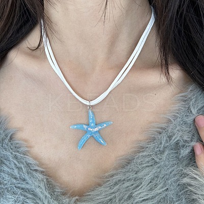 Bohemian Resin Starfish Pendant Double Strands White Imitation Leather Cord Necklaces for Beach FS-WG78CDF-02-1