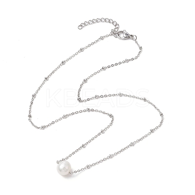 Round Natural Cultured Freshwater Pearl Pendant Necklaces X-NJEW-JN04965-1