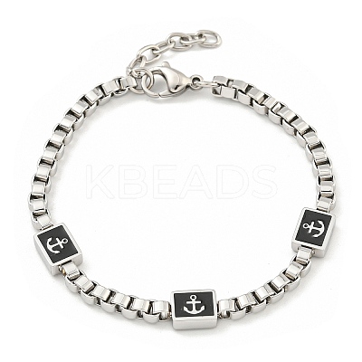 304 Stainless Steel Enamel Box Chain Anchor Link Bracelets for Women BJEW-G717-15P-1