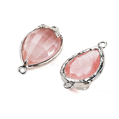 Cherry Quartz Glass Faceted Teardrop Connector Charms G-B081-03P-02-1