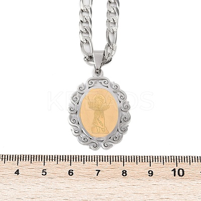 Oval with Virgin Pattern 201 Stainless Steel Pendant Necklaces for Men Women LS-NJEW-K283-22G-1