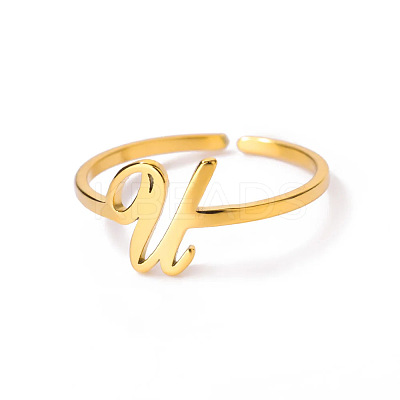 Adjustable 201 Stainless Steel Letter Open Cuff Rings for Women FS-WG61269-21-1