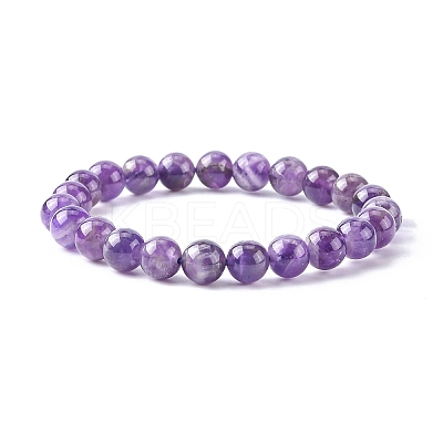 Natural Amethyst Round Beaded Stretch Bracelet BJEW-F293-04A-1