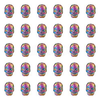 30Pcs Rack Plating Rainbow Color Alloy Beads PALLOY-NB0003-88-1