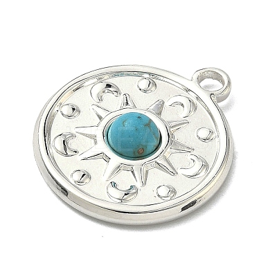 304 Stainless Steel with Dyed Synthetic Turquoise Pendants STAS-G374-05S-19-1