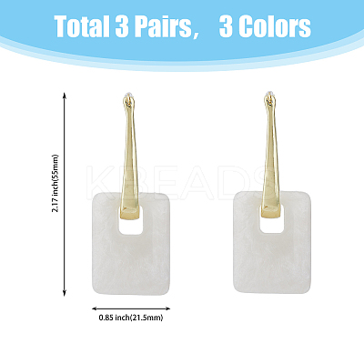 3 Pairs 3 Colors Rectangle Resin Hoop Earrings for Women EJEW-FI0002-64-1