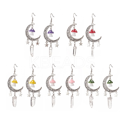 Alloy Moon with Star Chandelier Earrings EJEW-JE05224-1