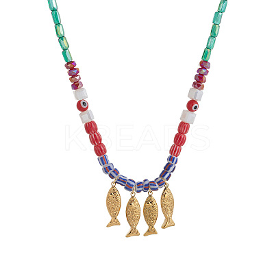 4 Brass Pendant Resin Glass Beaded Necklaces FS-WG0AB01-02-1