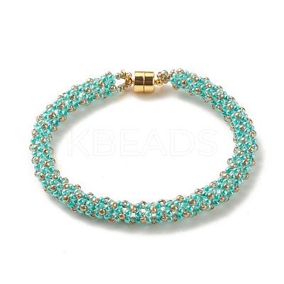 Glass Seed Beaded Bracelet with Brass Magnetic Clasps BJEW-JB07801-05-1