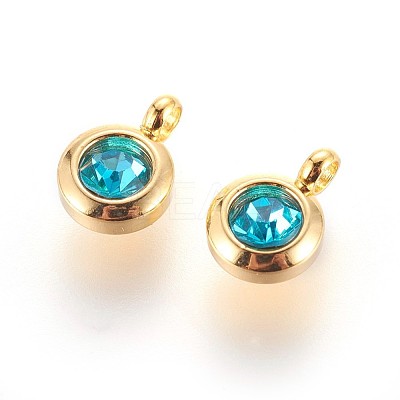 304 Stainless Steel Rhinestone Charms STAS-P237-10G-10-1