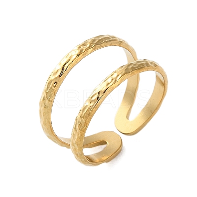 Ion Plating(IP) 304 Stainless Steel Double Line Open Cuff Ring for Women X-RJEW-S405-200G-1