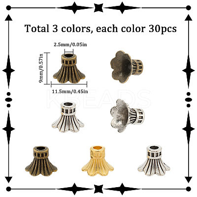 90Pcs 3 Color Alloy Bead Caps FIND-SC0005-94-1