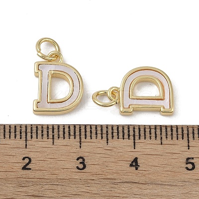 Brass Pave Shell Letter D Charms KK-G497-11G-1
