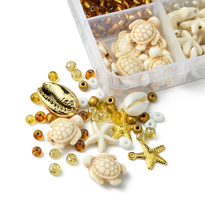 DIY Glass Seed & Synthetic Turquoise & Natural Cowrie Shell Bracelets Making Kits DIY-FS0007-11B-1
