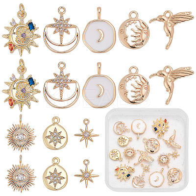 16Pcs 8 Styles Brass Pendants KK-WR0001-34-1