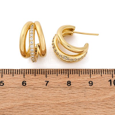 Triple C-Shaped Brass Micro Pave Clear Cubic Zirconia Stud Earrings EJEW-R025-11G-1
