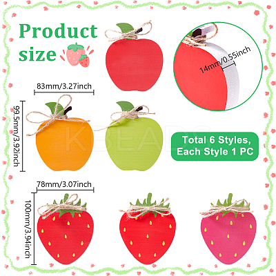 6Pcs Wood Fruits Figurines AJEW-GA00022-1