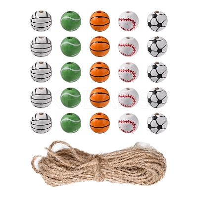 50Pcs 5 Styles Printed Natural Wood European Beads WOOD-YW0001-06-1