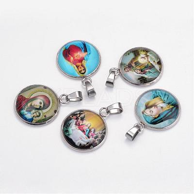 Virgin Mary Theme Glass Pendants GLAA-R186-P-1