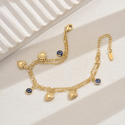 Brass Sweet Romantic Blue Evil Eye Heart Pendant Anklets for Women's Gift LS-CA3994-1