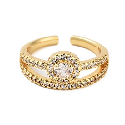 Brass Pave Cubic Zirconia Cuff Rings RJEW-U012-04G-04-1