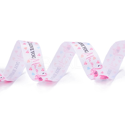 Single Face I Love You & Flamingo Printed Polyester Satin Ribbon OCOR-L044-01A-1