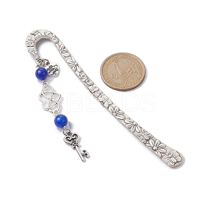 Mother's Day Key & Infinity Love Heart Pendant Bookmark with Natural Malaysia Jade AJEW-JK00259-04-1