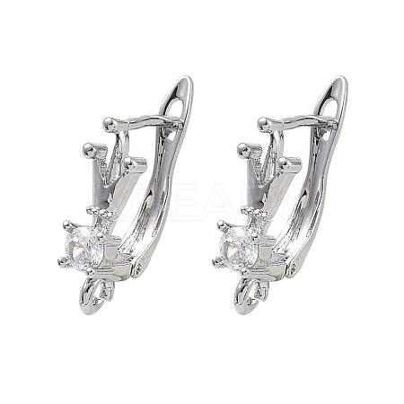 Brass Micro Pave Clear Cubic Zirconia Hoop Earring Findings KK-Z143-07P-1