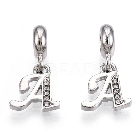 Platinum Rack Plating Alloy Rhinestone European Dangle Charms PALLOY-T048-36P-A-1