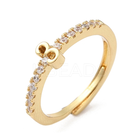 Rack Plating Brass Clear Cubic Zirconia Number 3 Adjustable Rings for Women RJEW-S407-09G-03-1