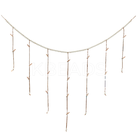 Wall Hanging Photo Display with Wooden Beads Garland AJEW-WH20011-54D-1