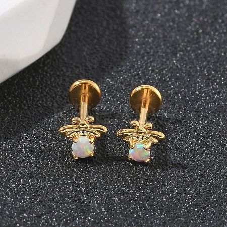304 Stainless Steel Synthetic Opal Stud Earrings EJEW-B143-01G-02-1